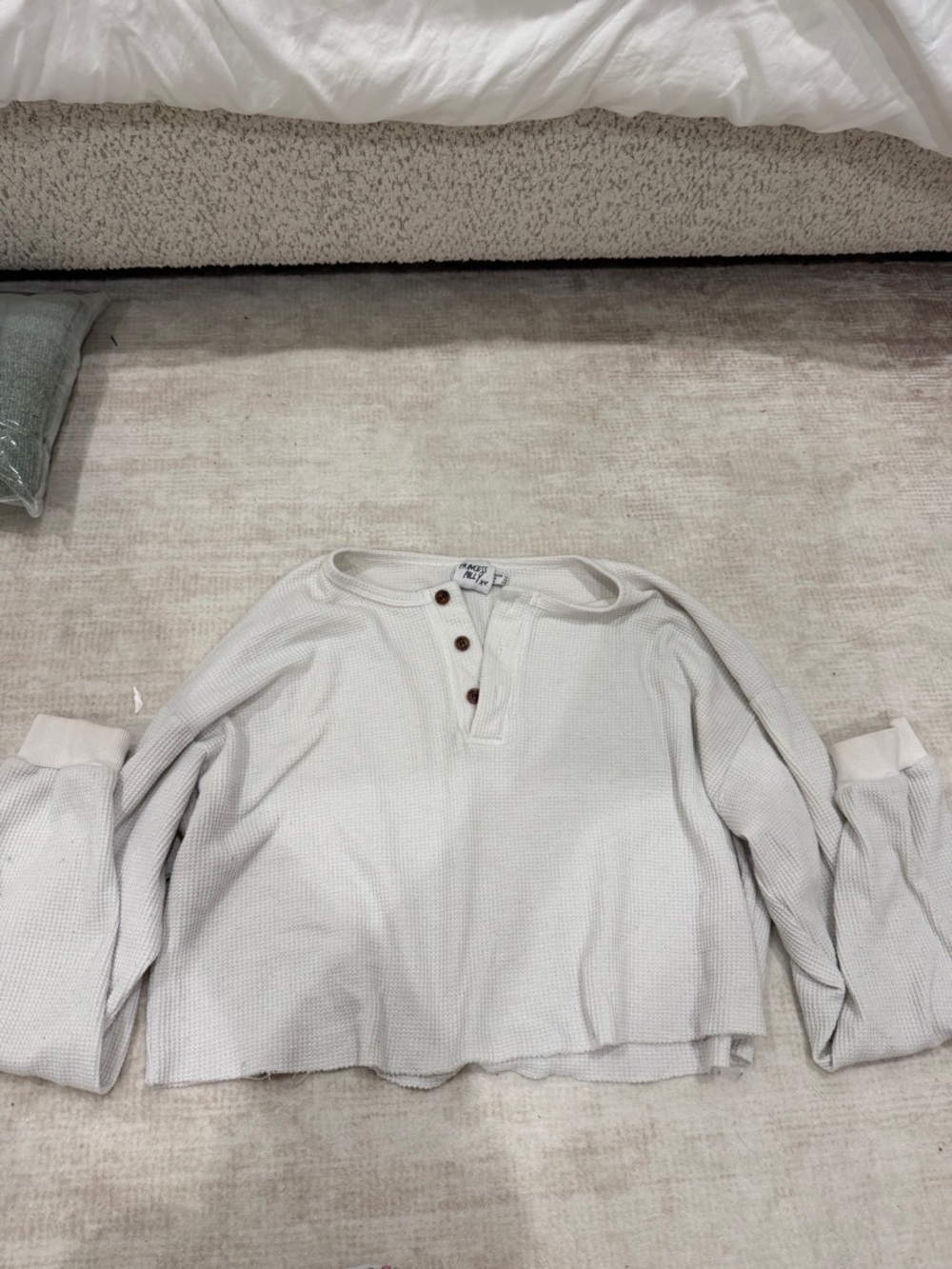 Princess Polly Cream Waffle Knit Henley Top